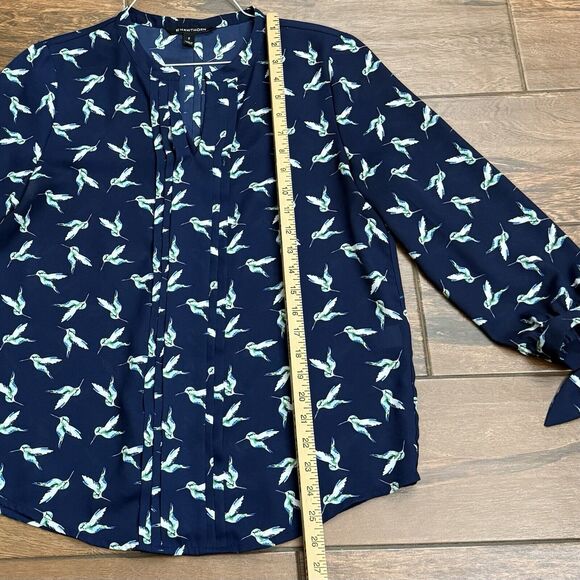 41 Hawthorn Hummingbird Shirt Semi Sheer Blue Top Blouse Womens Medium - Picture 5 of 8